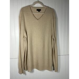 club room 100% Cashmere Tan/Beige V Neck Sweater Sz XL office classic light  ￼